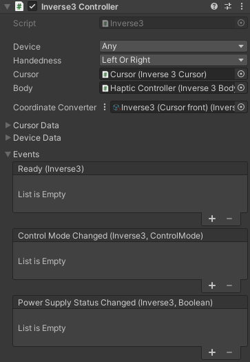Inverse3-Controller im Editor